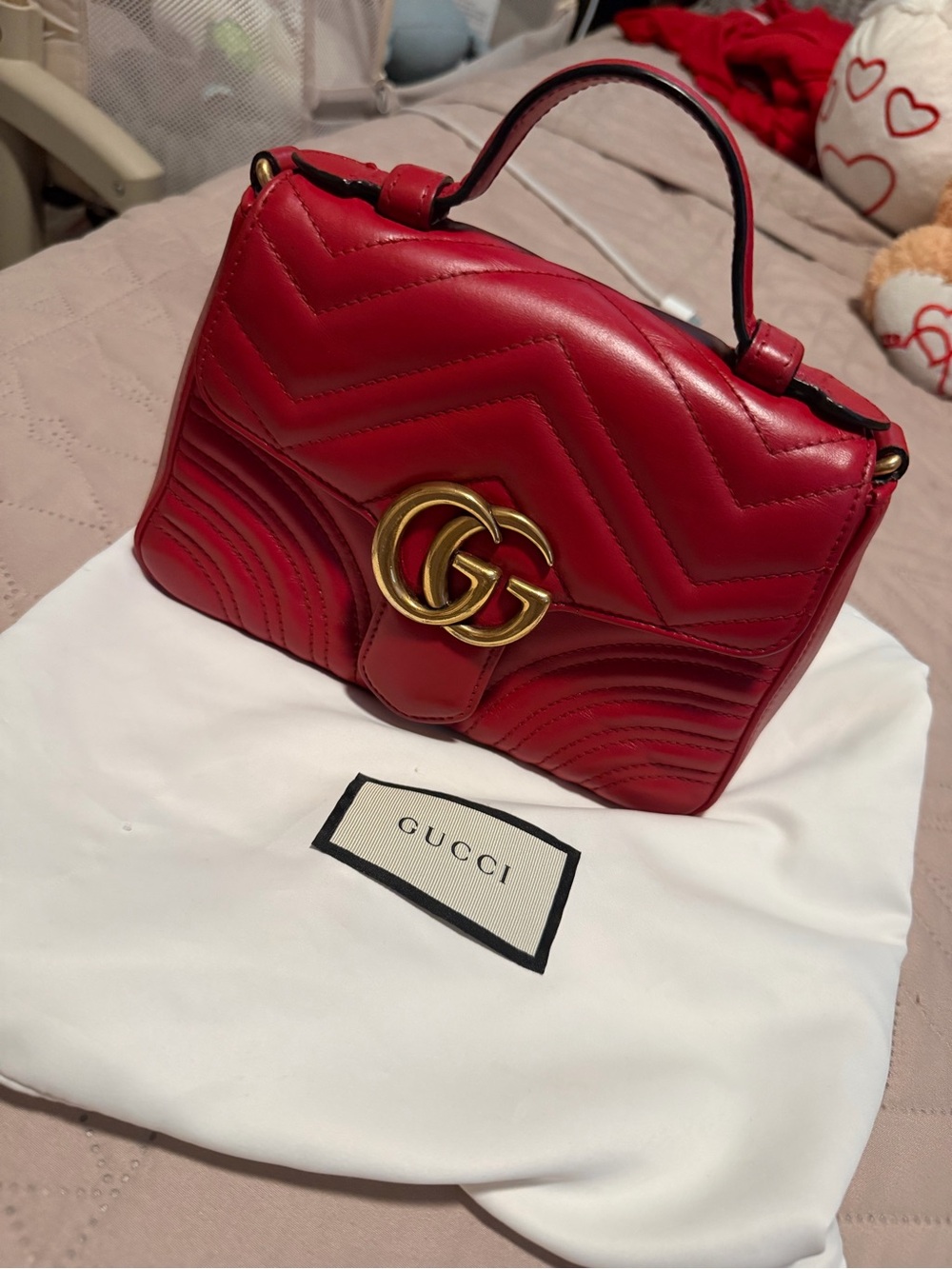 Gucci Red Quilted GG Top Handle Satchel